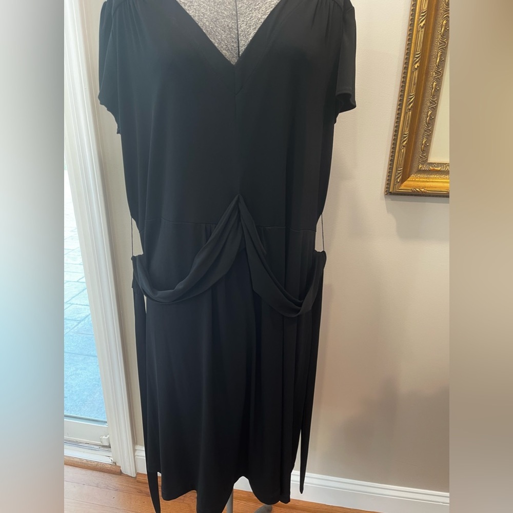 Attention XL ladies black v neck‎ dress-tie-NWOT-summer-Midi-wrap tie-cocktail - Picture 4 of 9